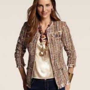 Chico's Fringed Brown Tweed Blazer